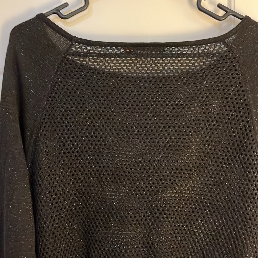 Bellini Open Weave Black/Metallic Pullover (L) NWOT